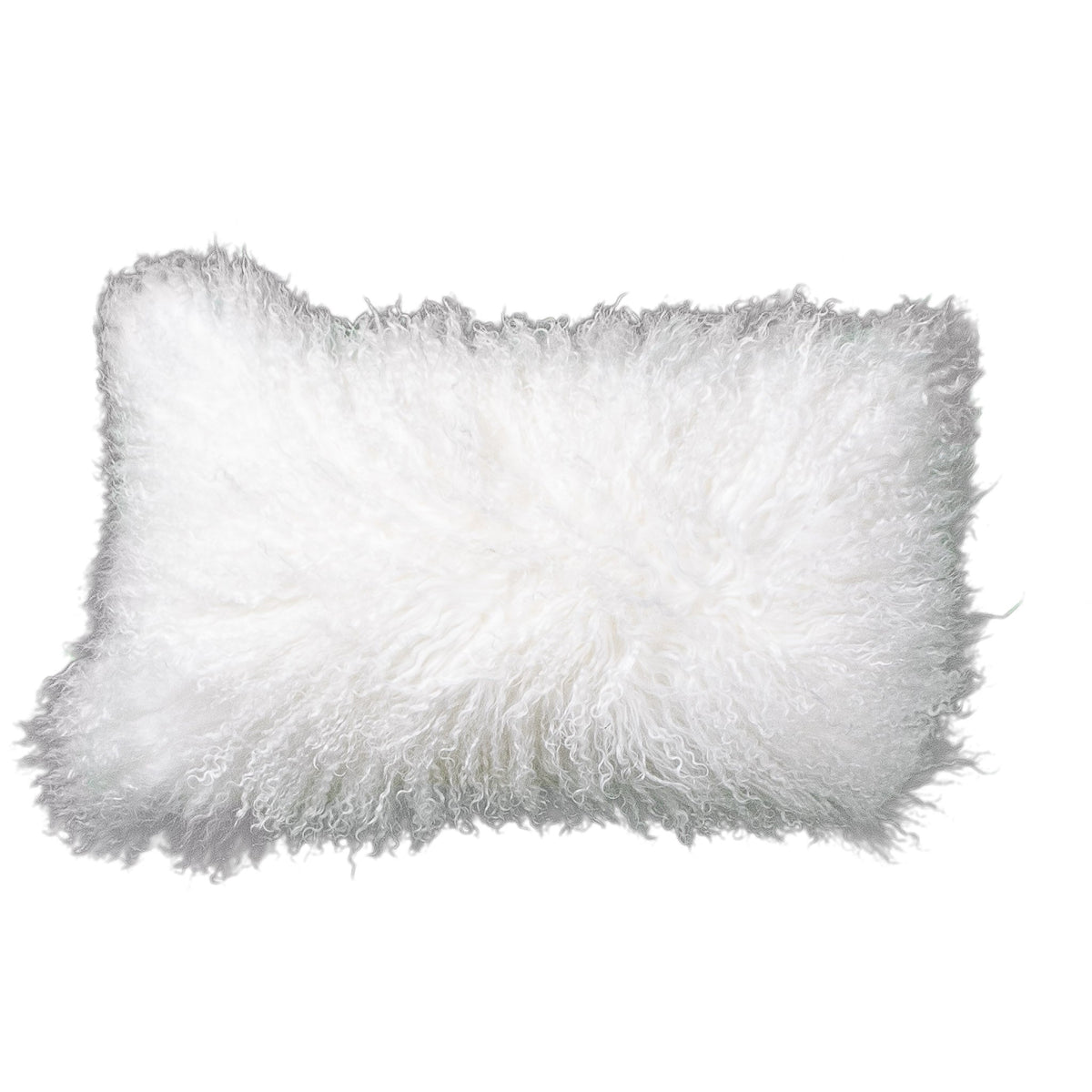 Housse de coussin en fourrure de mouton tibétain blanc, format rectangulaire 30x50 cm vu de face