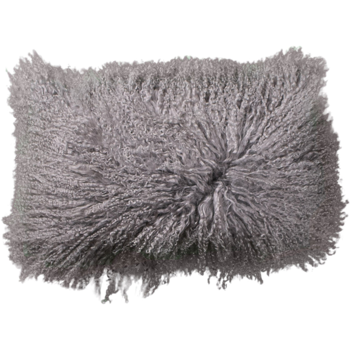 Housse de coussin en fourrure de mouton tibétain taupe, format rectangulaire 30x50 cm vu de face