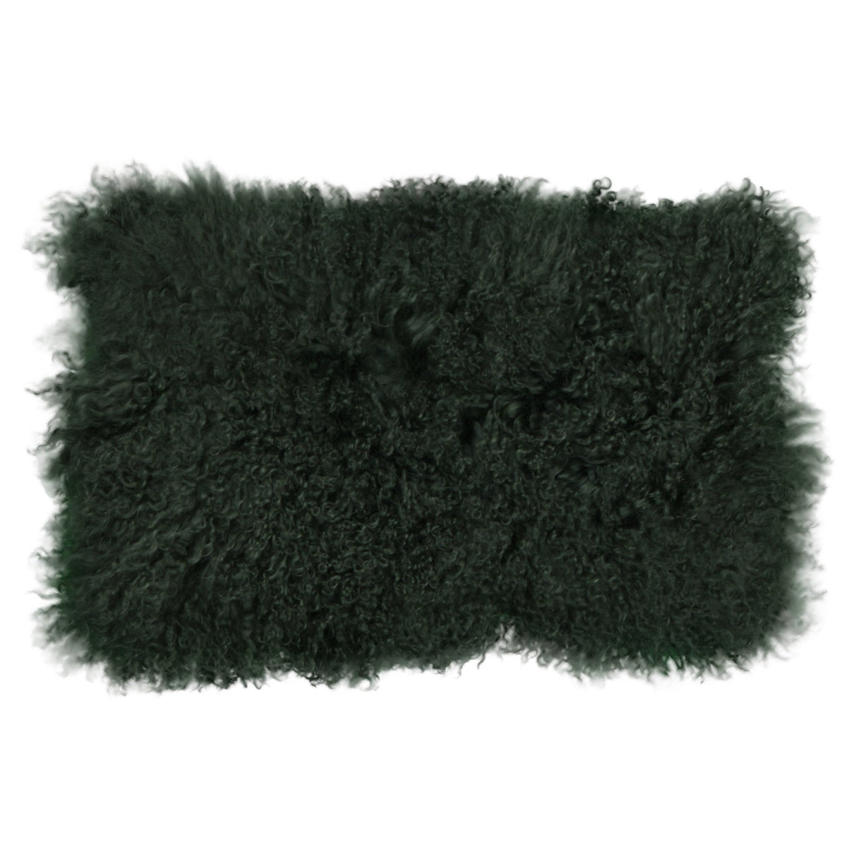 Housse de coussin en fourrure de mouton tibétain vert, format rectangulaire 30x50 cm vu de face