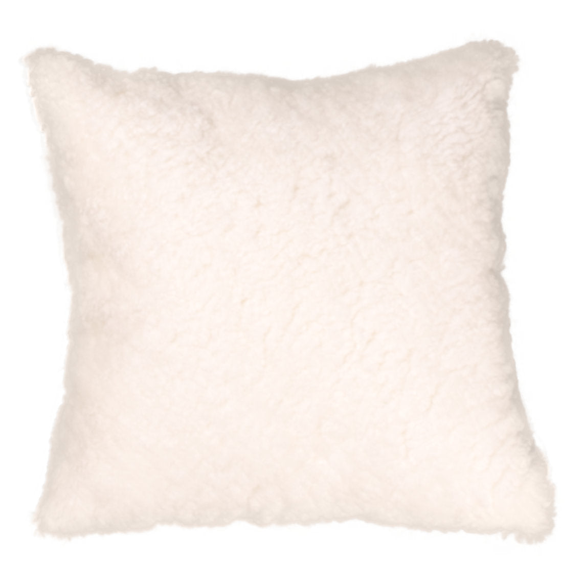 Housse de coussin en toison bouclée blanche, carré 45x45 cm vu de face, petites boucles blanc