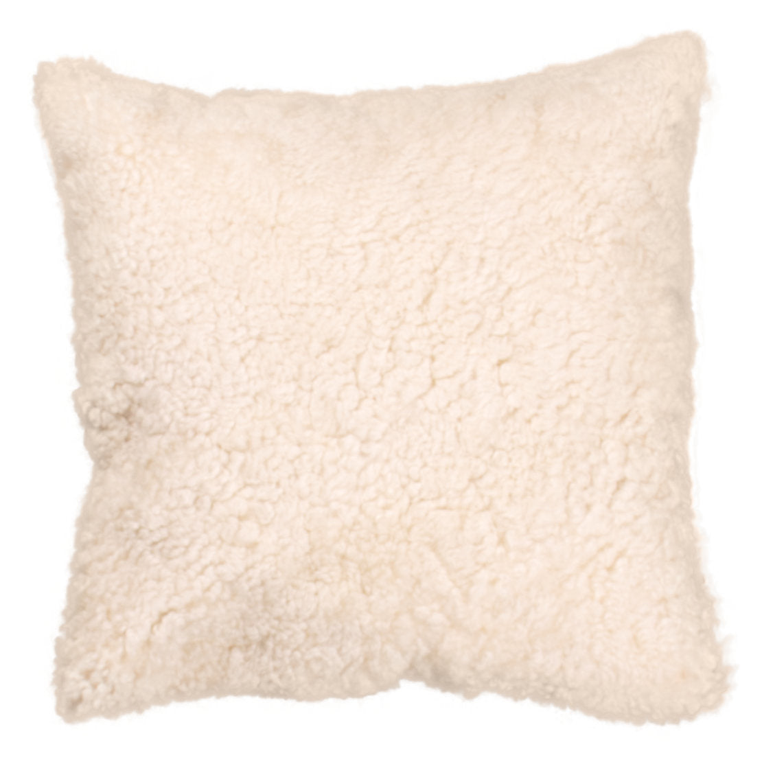 Housse de coussin en toison bouclée clair de lune, carré 45x45 cm vu de face, petites boucles écru crème