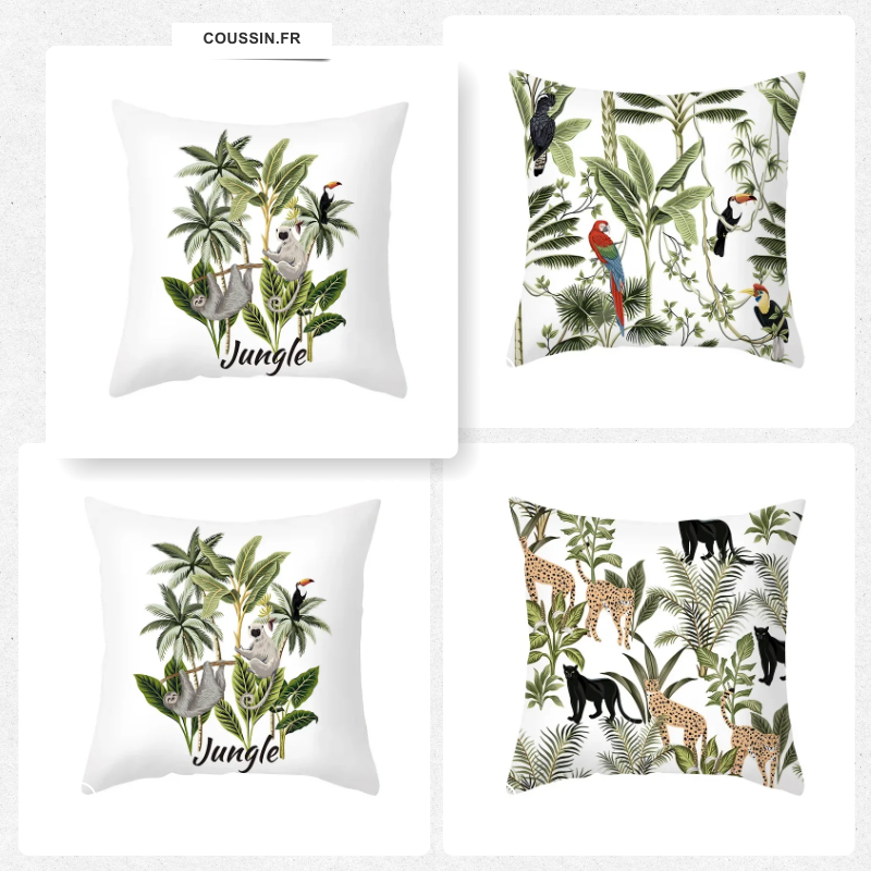 Housse coussin animaux jungle