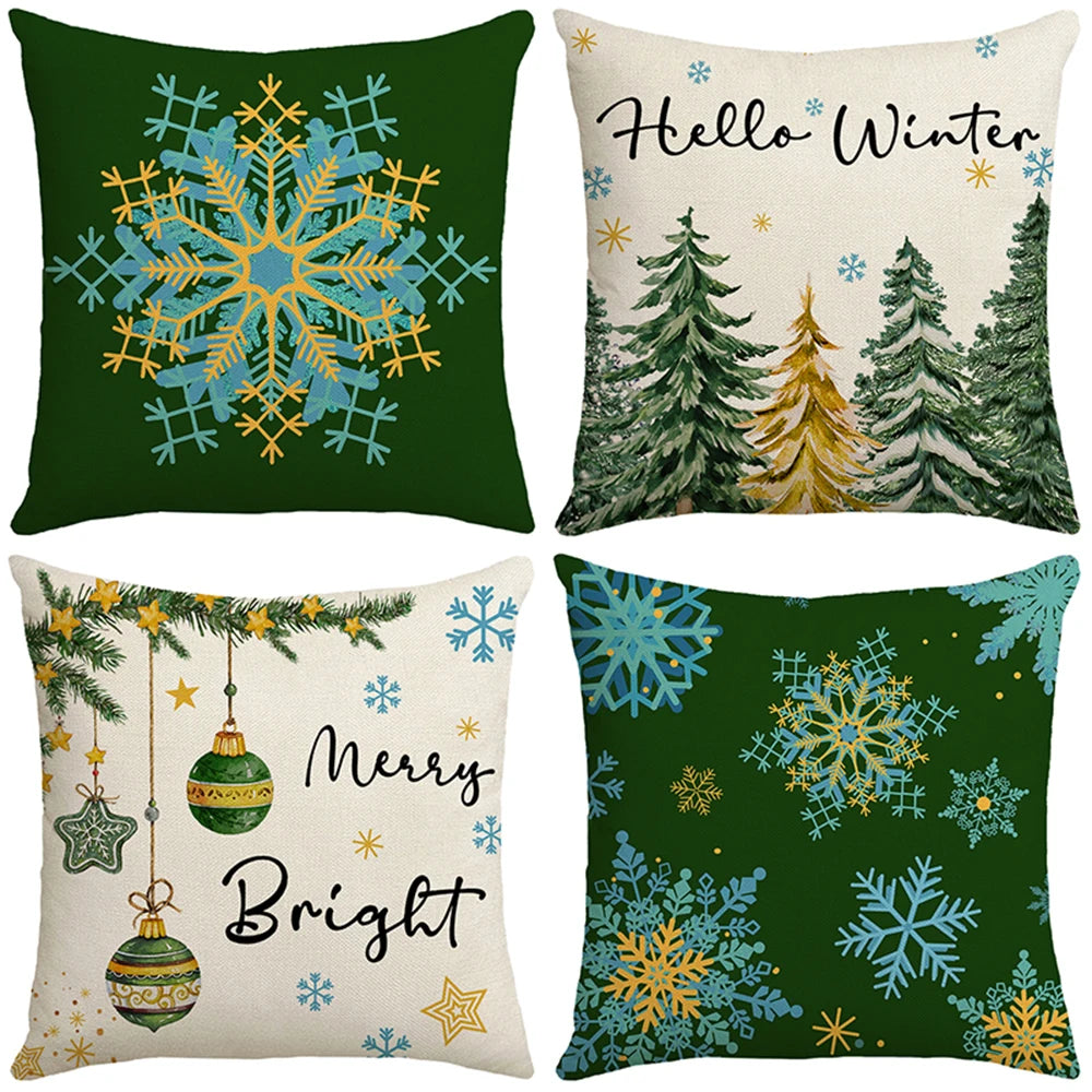 Coussin de noël vert avec flocon de neige