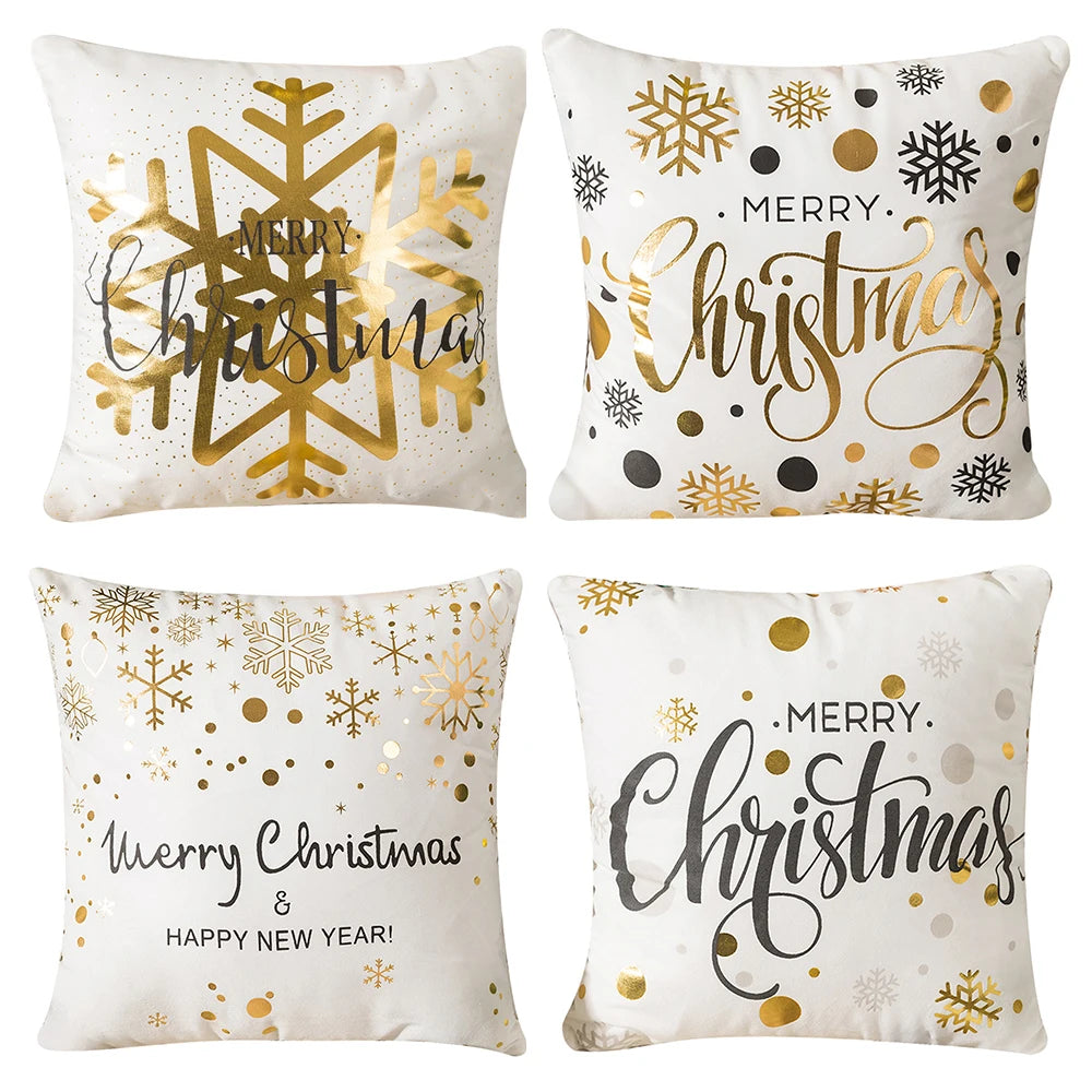 Coussin joyeux noël design flocons dorés