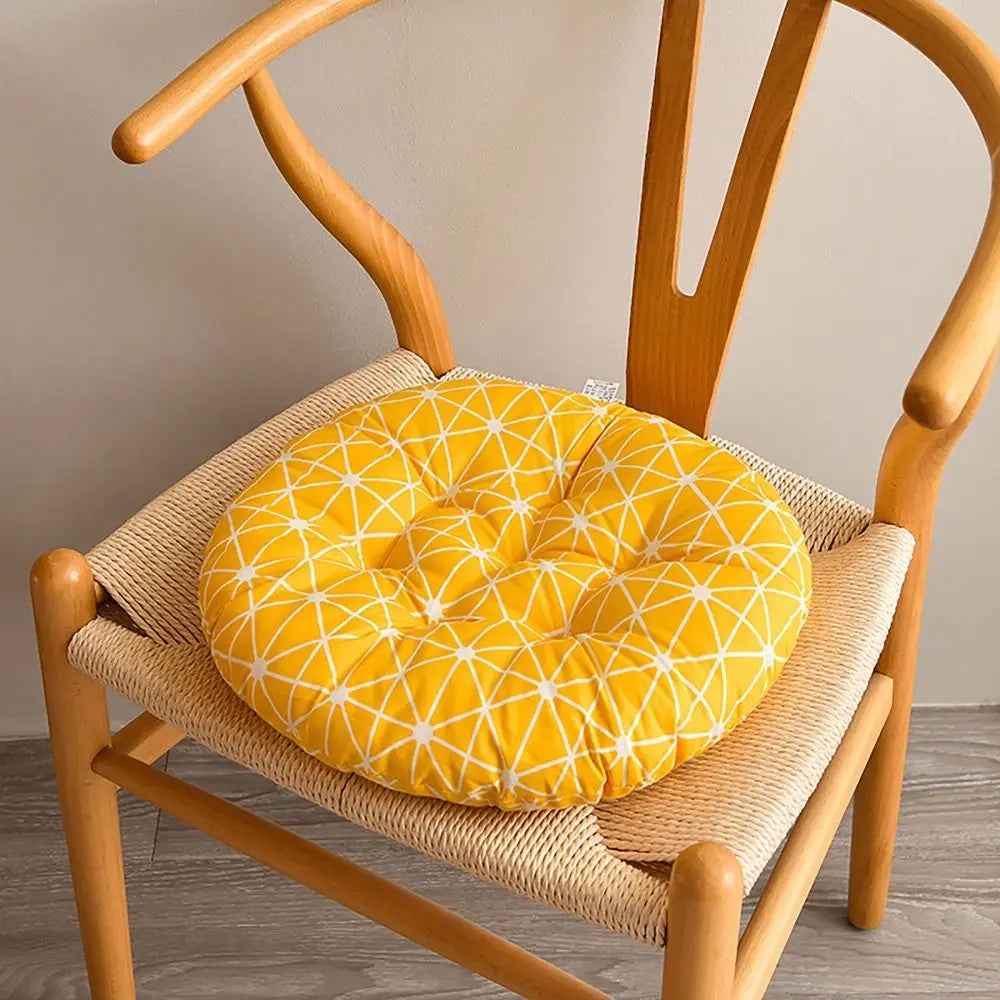 Coussin rond chaise jaune géométrique