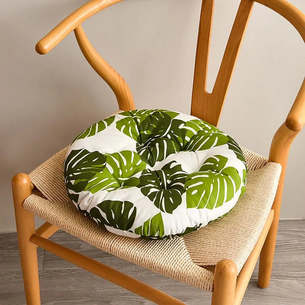 Coussin rond chaise feuilles tropicales