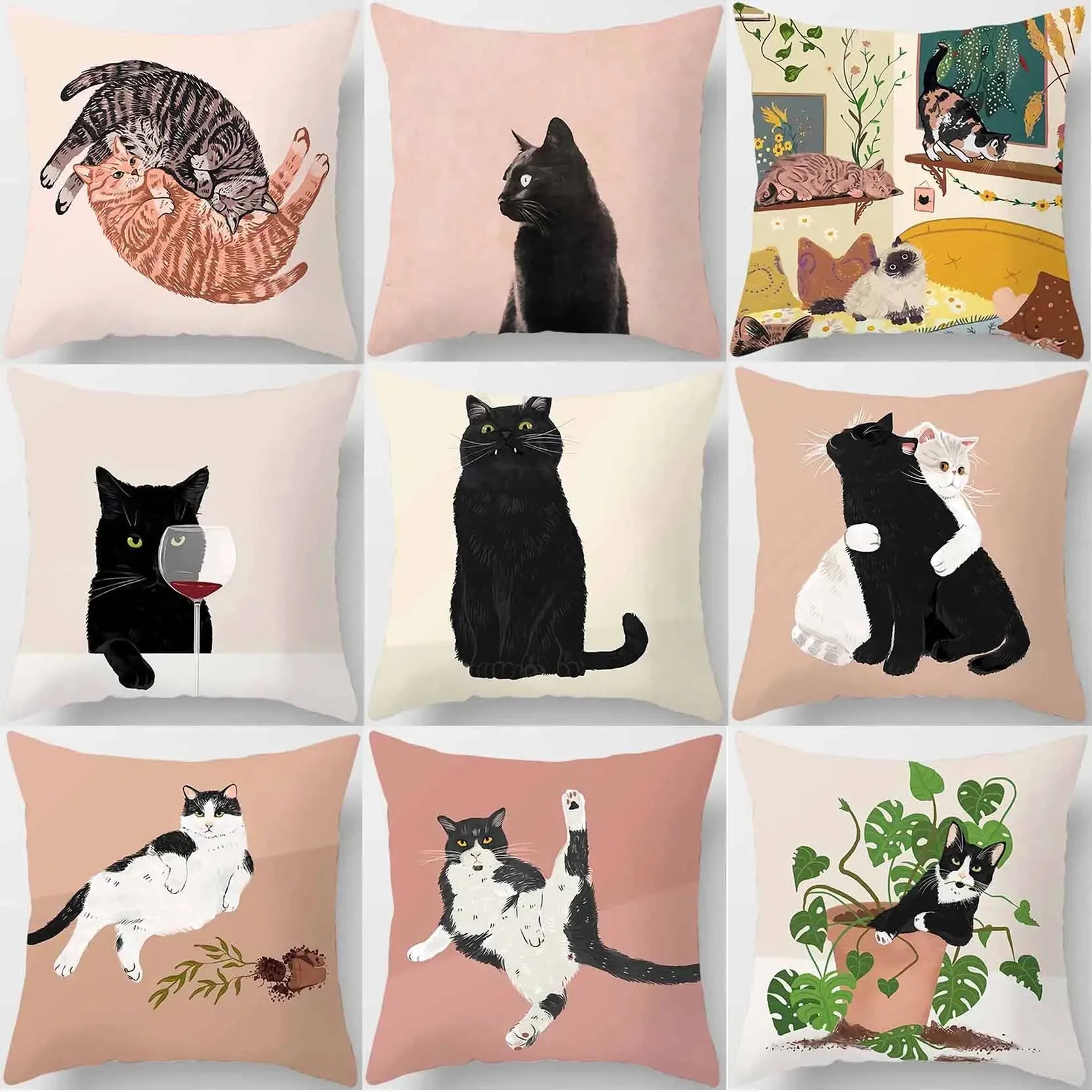 Housse coussin animaux chat drôle