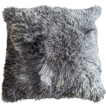 Coussin de sol peau de mouton du Tibet gris naturel 80x80 cm vu de dessus