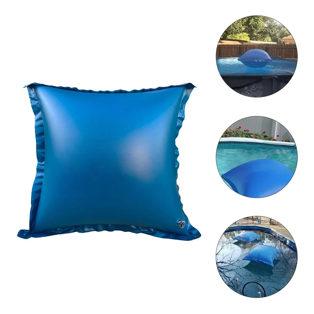 Coussin piscine hivernage bleu et gonflable sur fond blanc