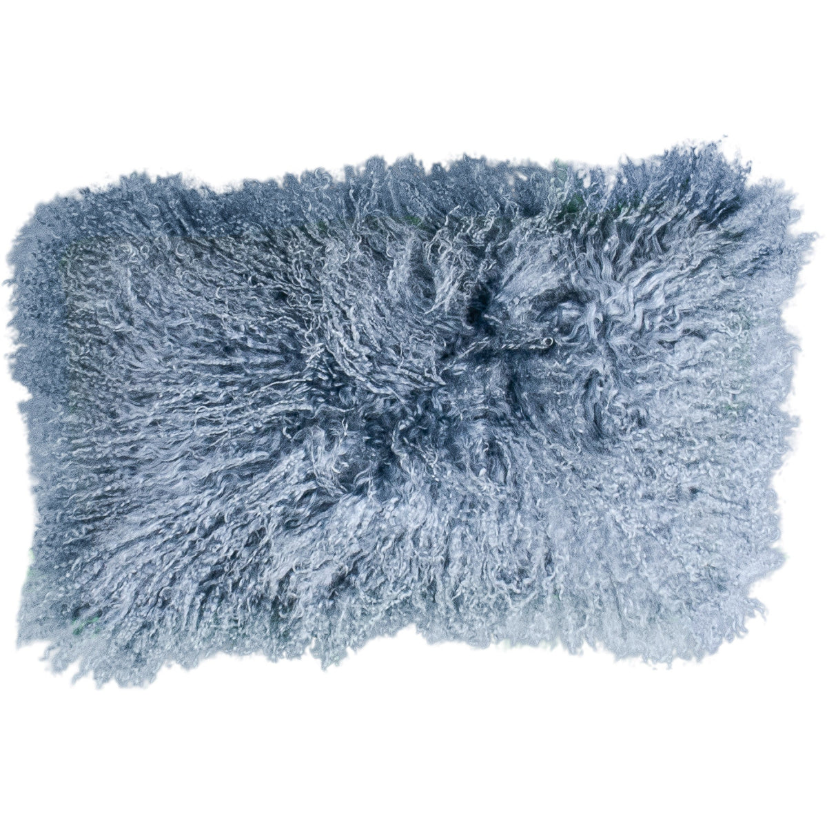 Housse de coussin en fourrure de mouton tibétain bleu vintage, format rectangulaire 30x50 cm vu de face