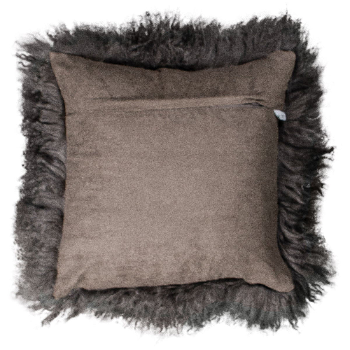 Dos de la housse carrée 45x45 cm en tissu doux assorti, avec fermeture éclair