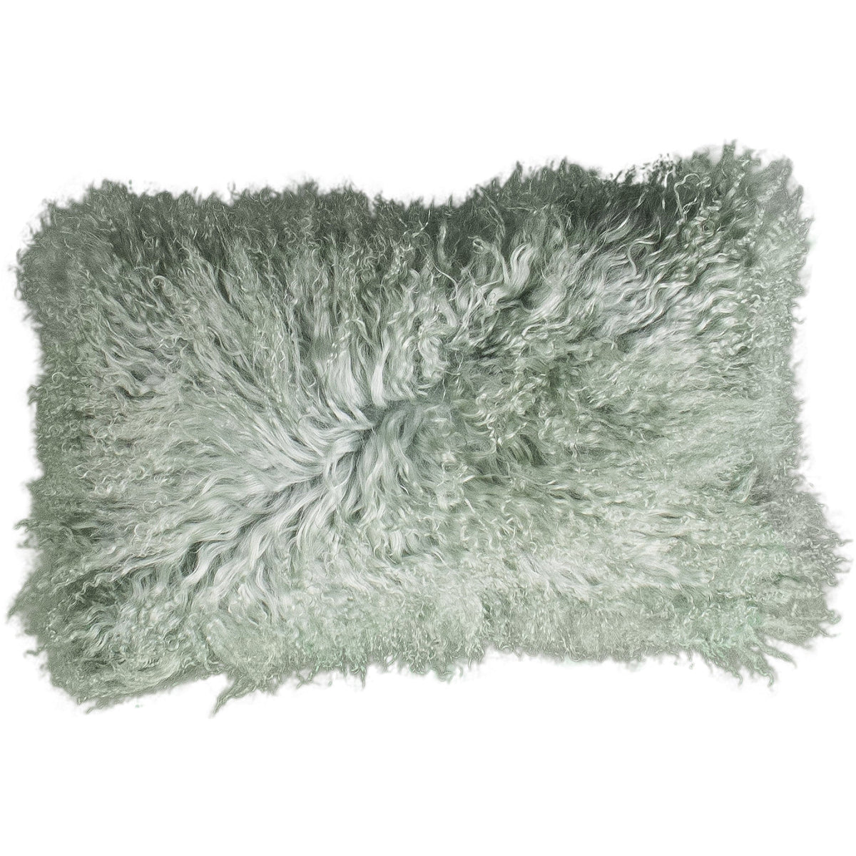 Housse de coussin en fourrure de mouton tibétain menthe, format rectangulaire 30x50 cm vu de face