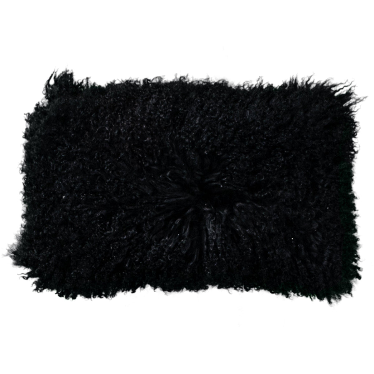 Housse de coussin en fourrure de mouton tibétain noir, format rectangulaire 30x50 cm vu de face