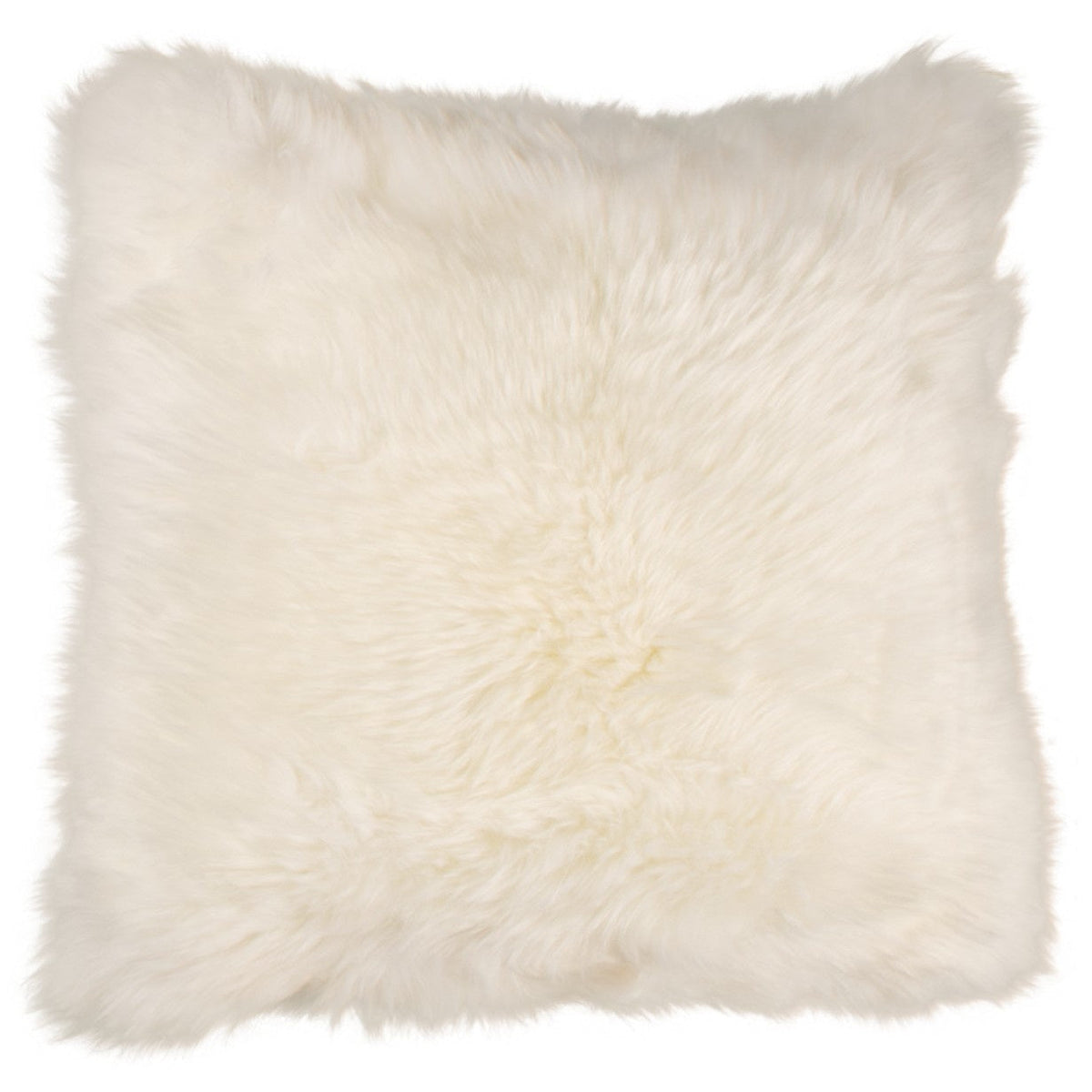 Housse de coussin en peau lainée de Nouvelle-Zélande blanc, carré 45x45 cm vu de face, laine épaisse blanc naturel