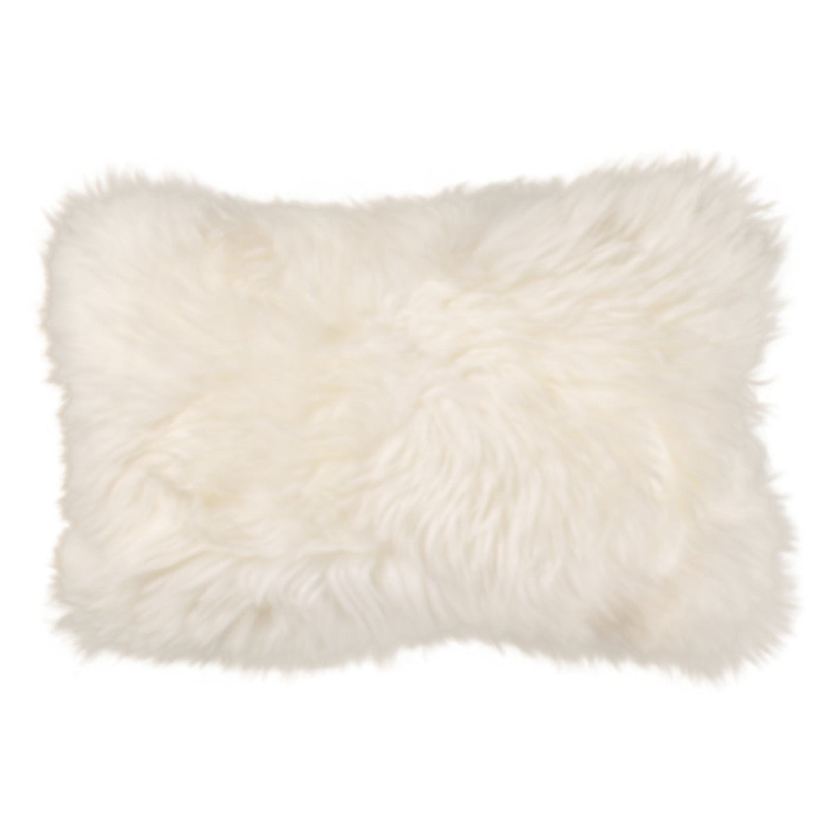 Housse de coussin en peau lainée de Nouvelle-Zélande blanc, rectangulaire 30x50 cm vu de face
