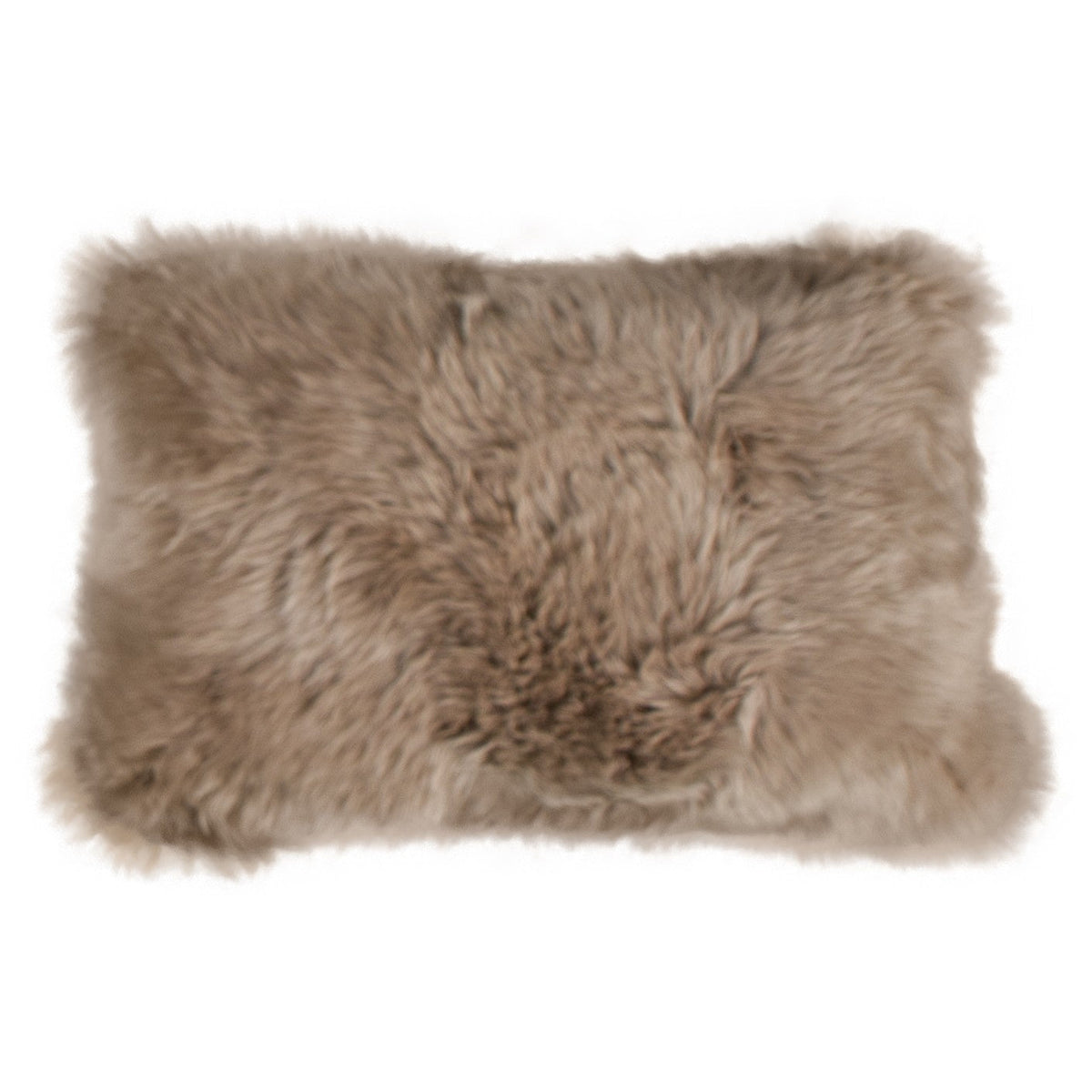 Housse de coussin en peau lainée de Nouvelle-Zélande taupe, rectangulaire 30x50 cm vu de face