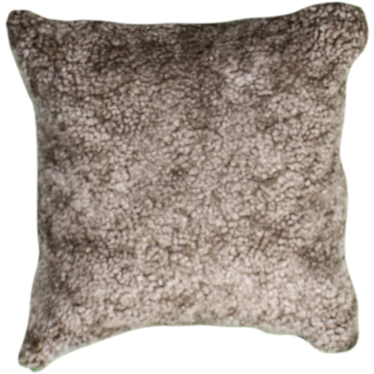 Housse de coussin en toison bouclée sahara, carré 45x45 cm vu de face, petites boucles brun sable chiné